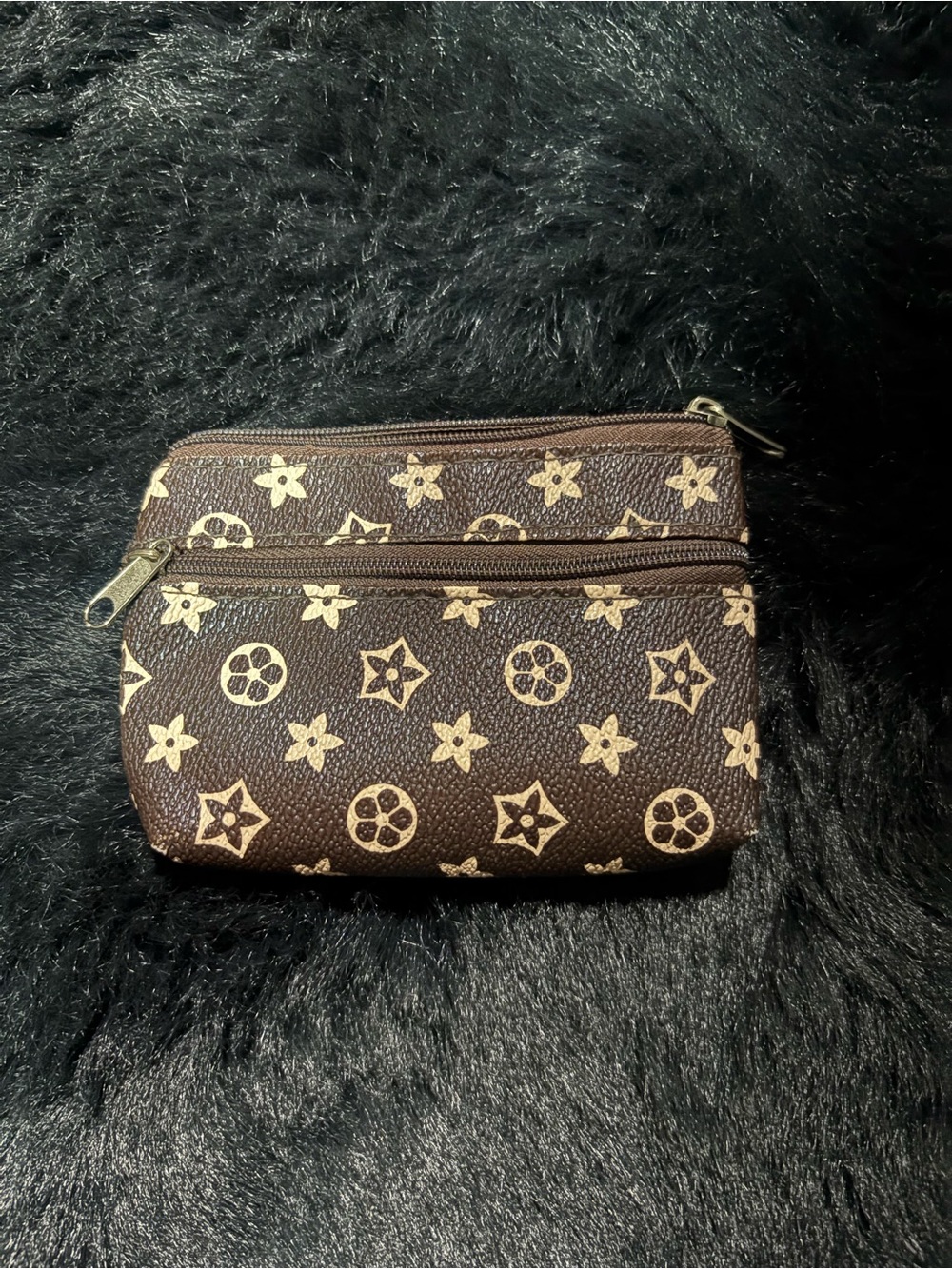 Brown Patterned Women's Zip Pouch - Brand Unspecified